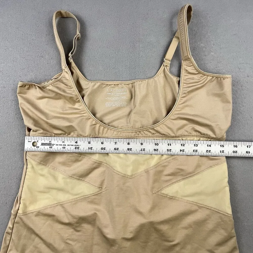 Shape By Cacique Open Bust Thigh Shaper Body Suit Size 22/24 Beige Tan Stretch